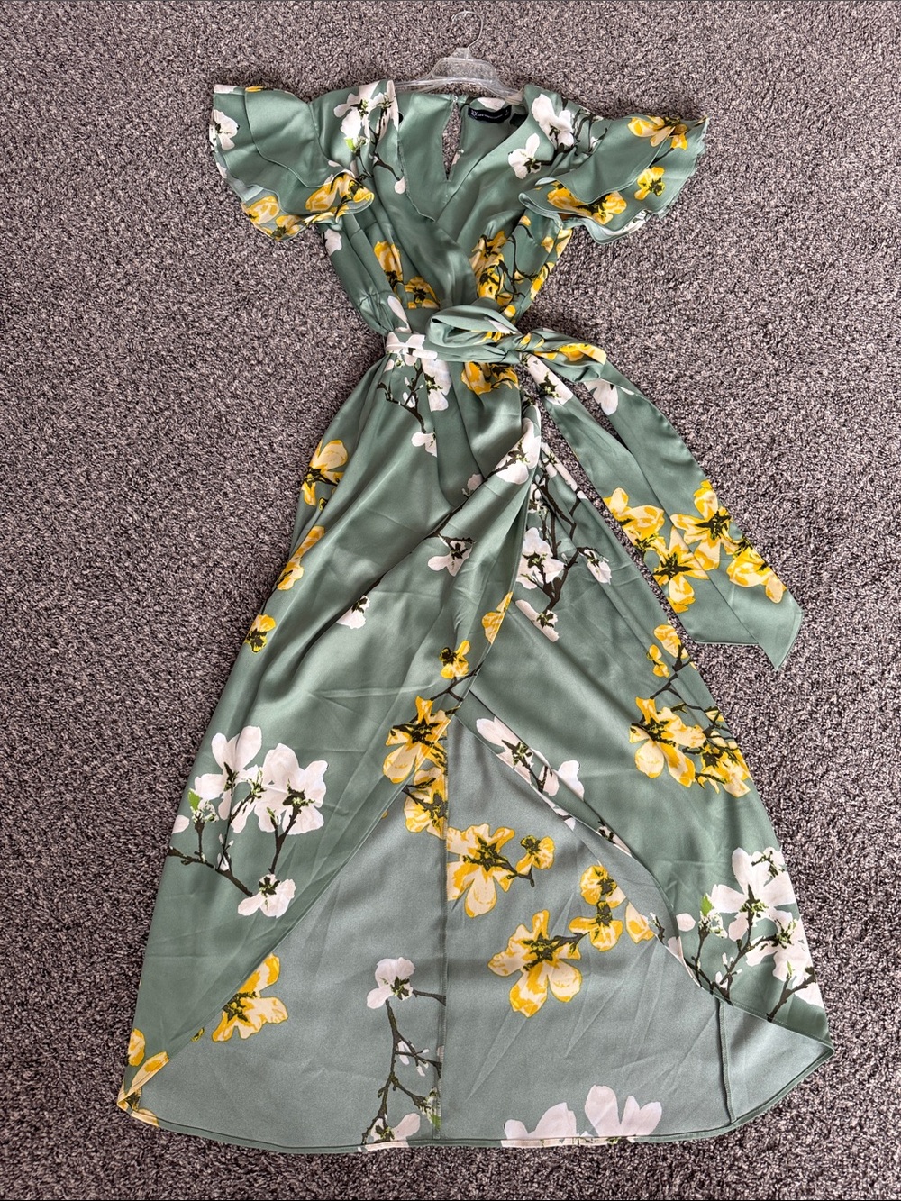 New York & Company Sage Green Floral Wrap Top